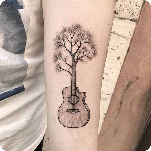 Acoustic Guitar Tree Tattoo