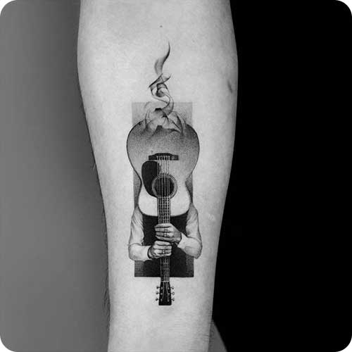 Black Grey Guitar Tattoo