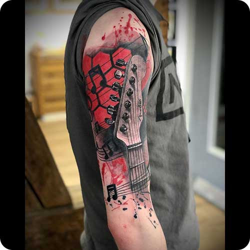 Black Red Guitar Tattoo Sleeve