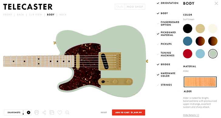 Fender Mod Shop Builder Interface