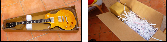 Packing a Left Handed Guitar in a Cardboard Box Padding