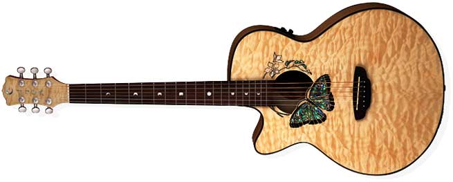 Luna Fauna Butterfly Left Handed Acoustic Guitar Lefty