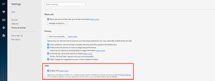 Set Up Opera VPN Service