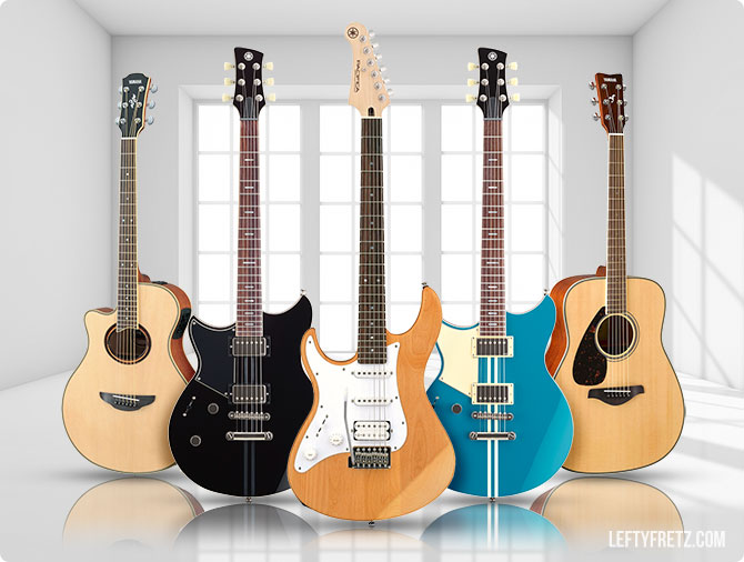 A selection of lefty Yamaha guitars